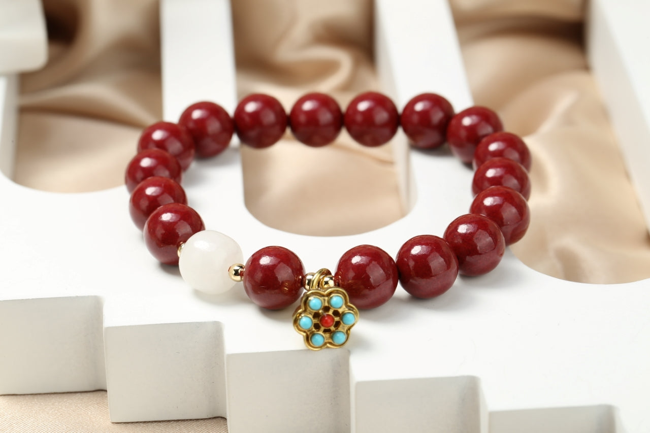 Cinnabar white jade bracelet