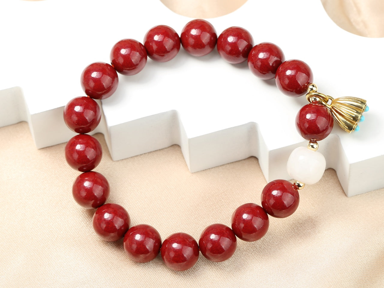 Cinnabar white jade bracelet