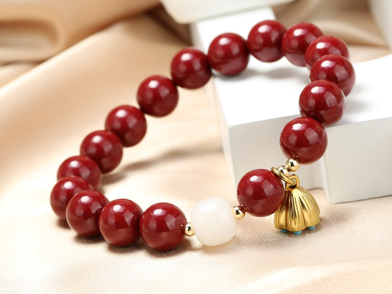 Cinnabar white jade bracelet
