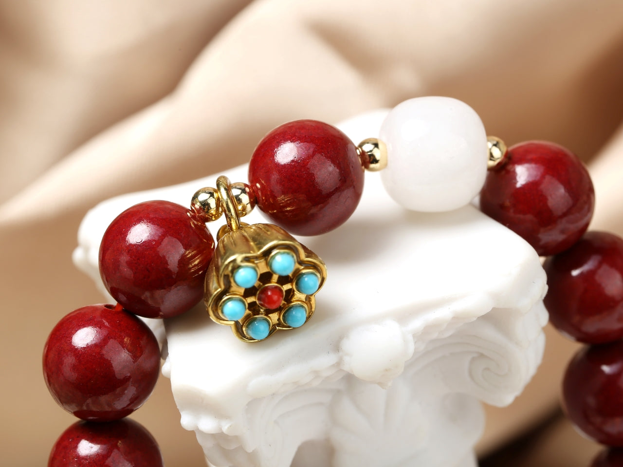 Cinnabar white jade bracelet