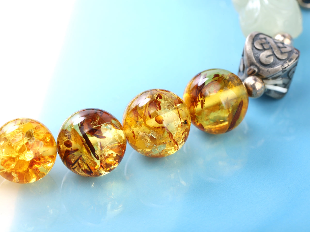 Natural Amber, Hetian Jade & Turquoise Multi-Gem Bracelet | One-of-a-Kind Collector's Piece