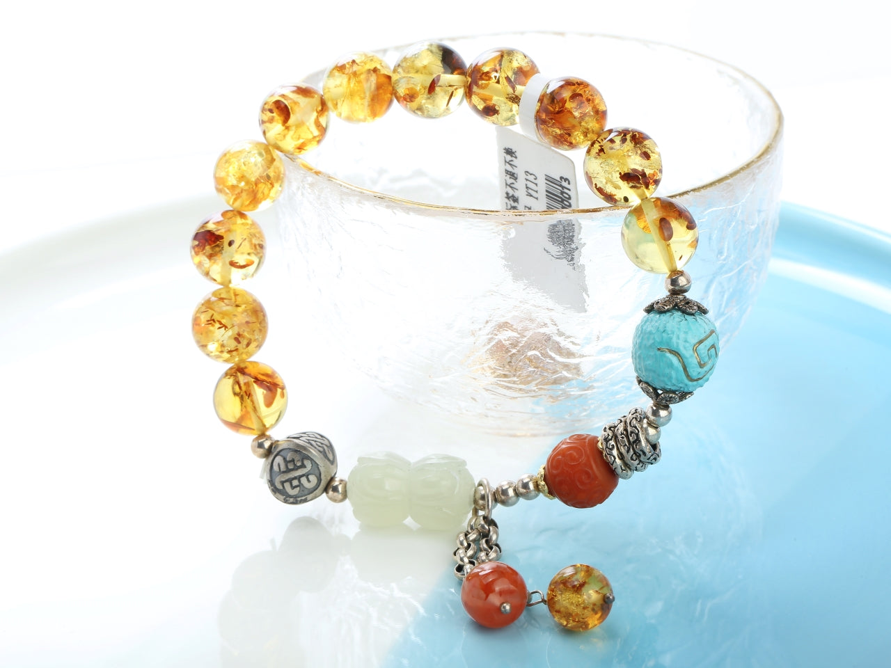 Natural Amber, Hetian Jade & Turquoise Multi-Gem Bracelet | One-of-a-Kind Collector's Piece