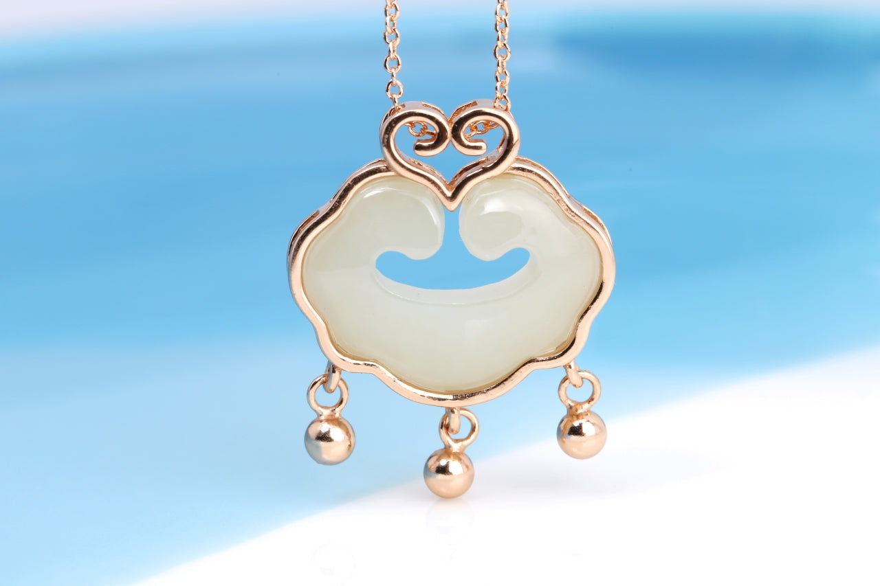 Natural Hetian Yu Jade "Ruyi Lock" Pendant | Talisman of Protection & Peace