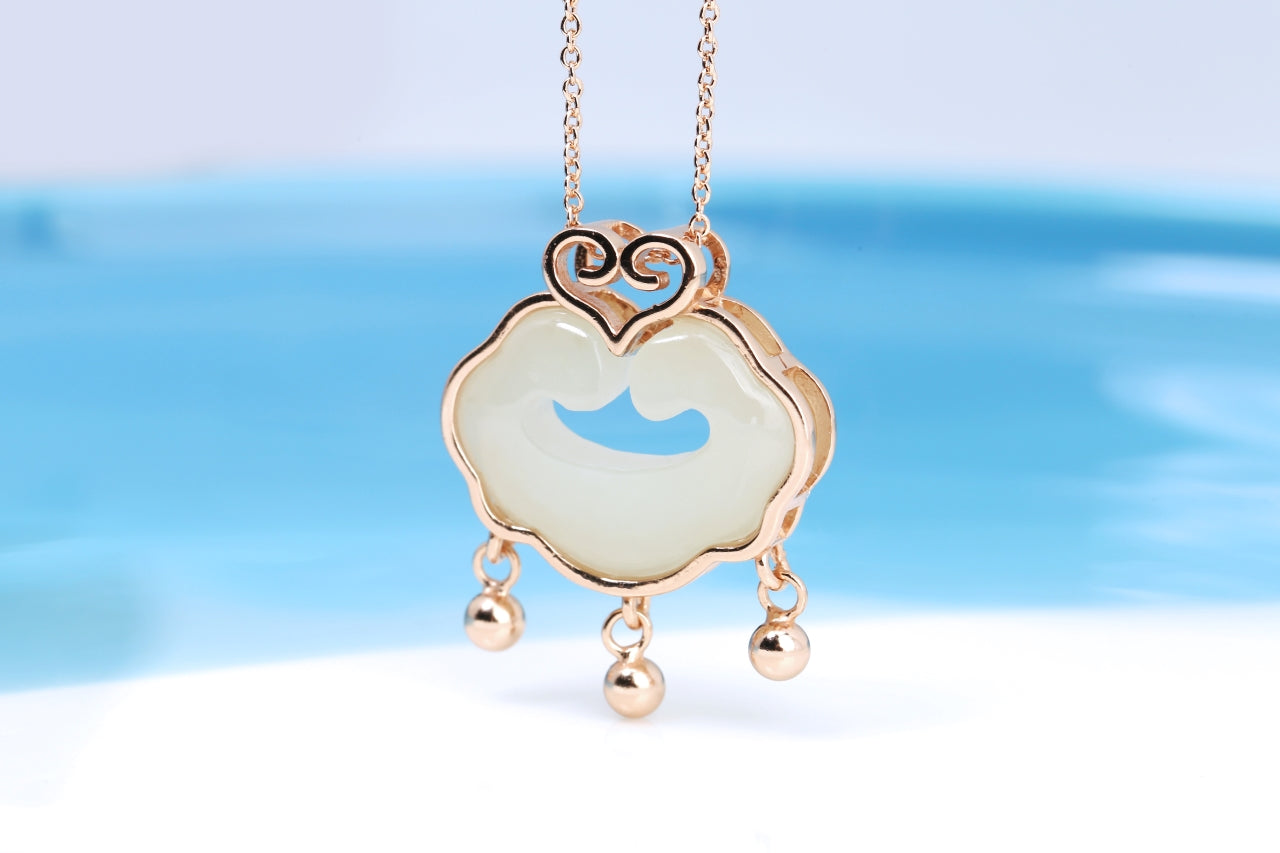Natural Hetian Yu Jade "Ruyi Lock" Pendant | Talisman of Protection & Peace