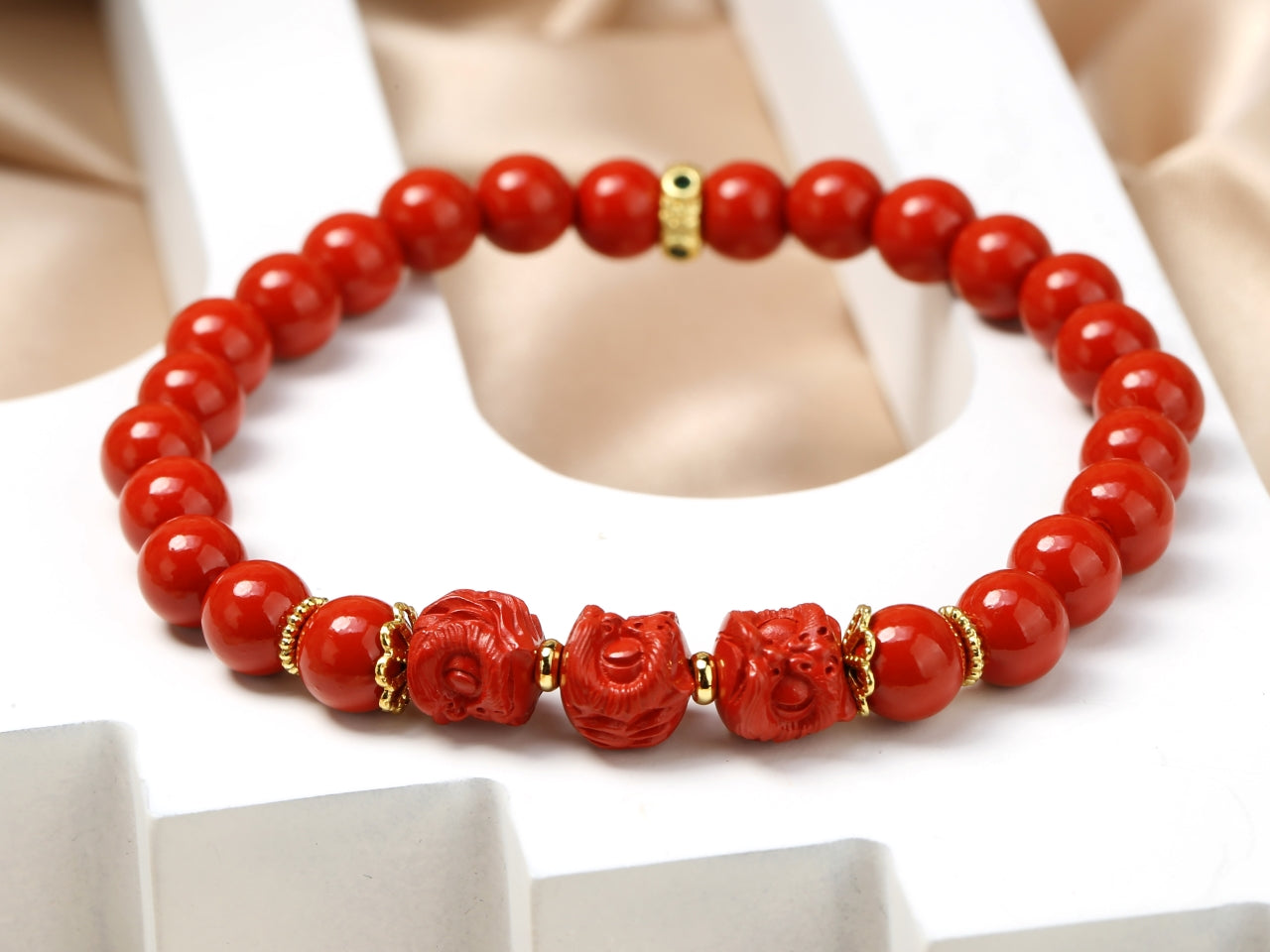 Lion Awakening Cinnabar Bracelet 6mm