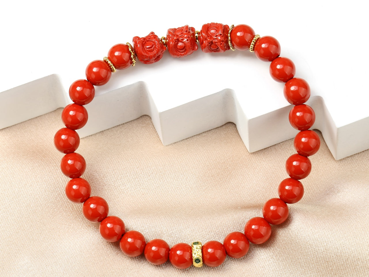 Lion Awakening Cinnabar Bracelet 6mm