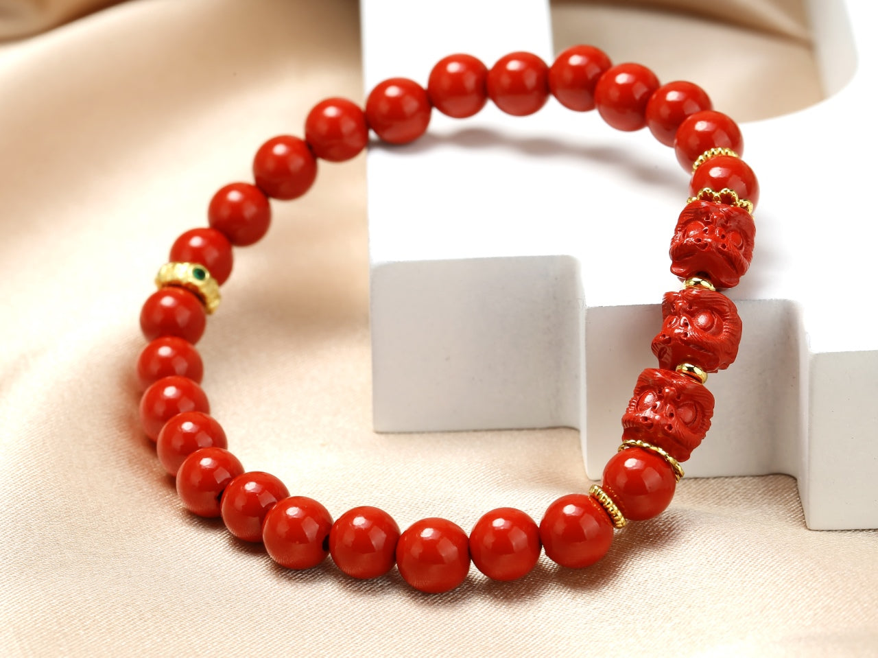 Lion Awakening Cinnabar Bracelet 6mm