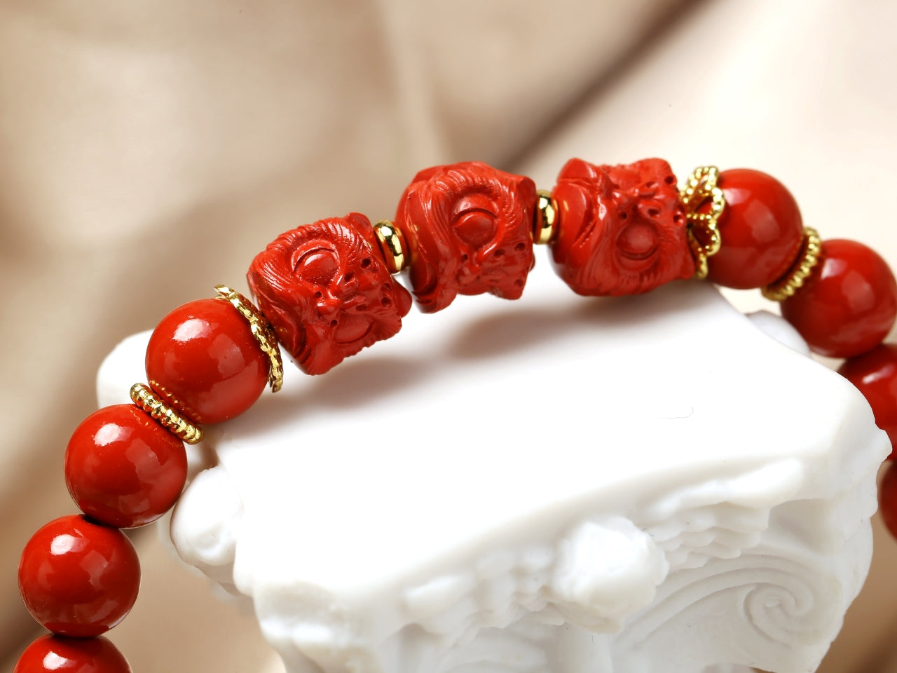 Lion Awakening Cinnabar Bracelet 6mm