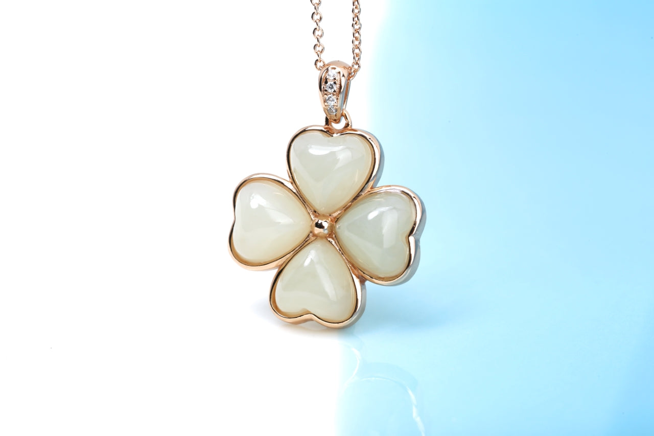 Natural Hetian Yu Jade Four-Leaf Clover Pendant | East-West Lucky Charm