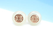 Natural Hetian Jade "Ping An Kou" Stud Earrings | Miniature Talismans of Peace
