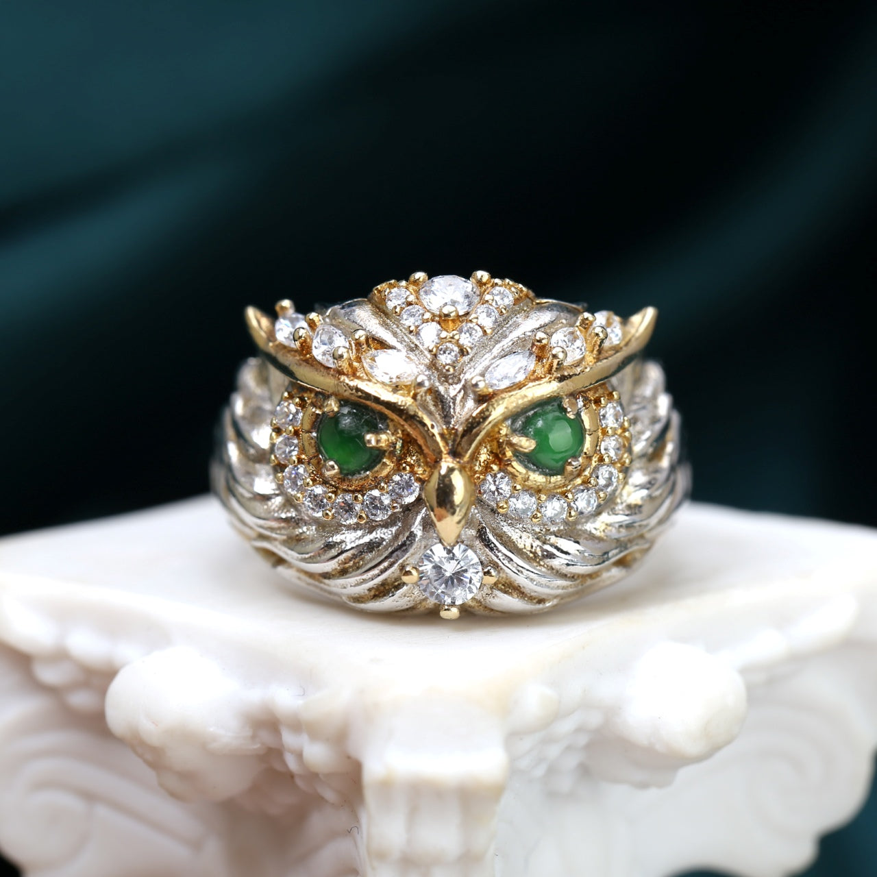 Mystical Owl Ring | Handcrafted Sterling Silver & Gemstone Details