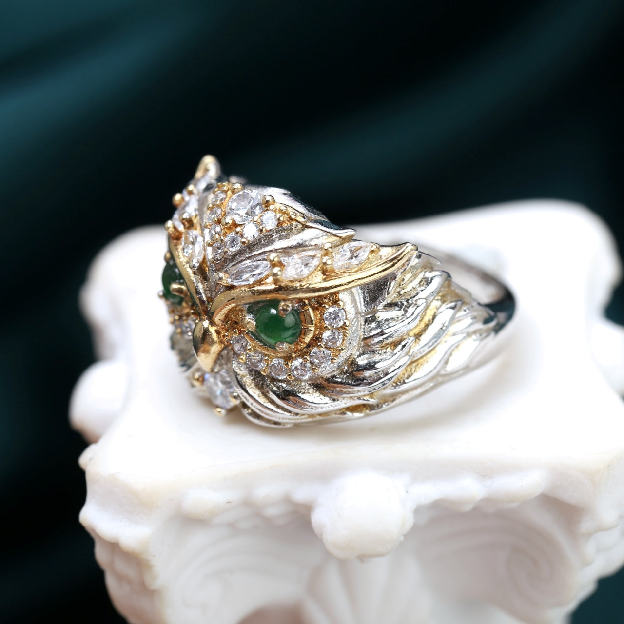 Mystical Owl Ring | Handcrafted Sterling Silver & Gemstone Details