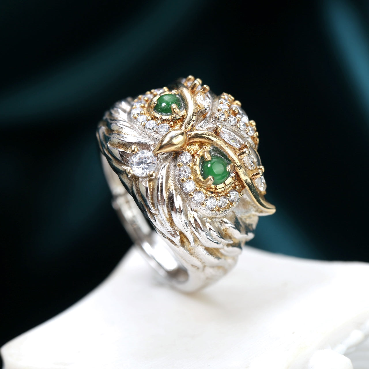 Mystical Owl Ring | Handcrafted Sterling Silver & Gemstone Details