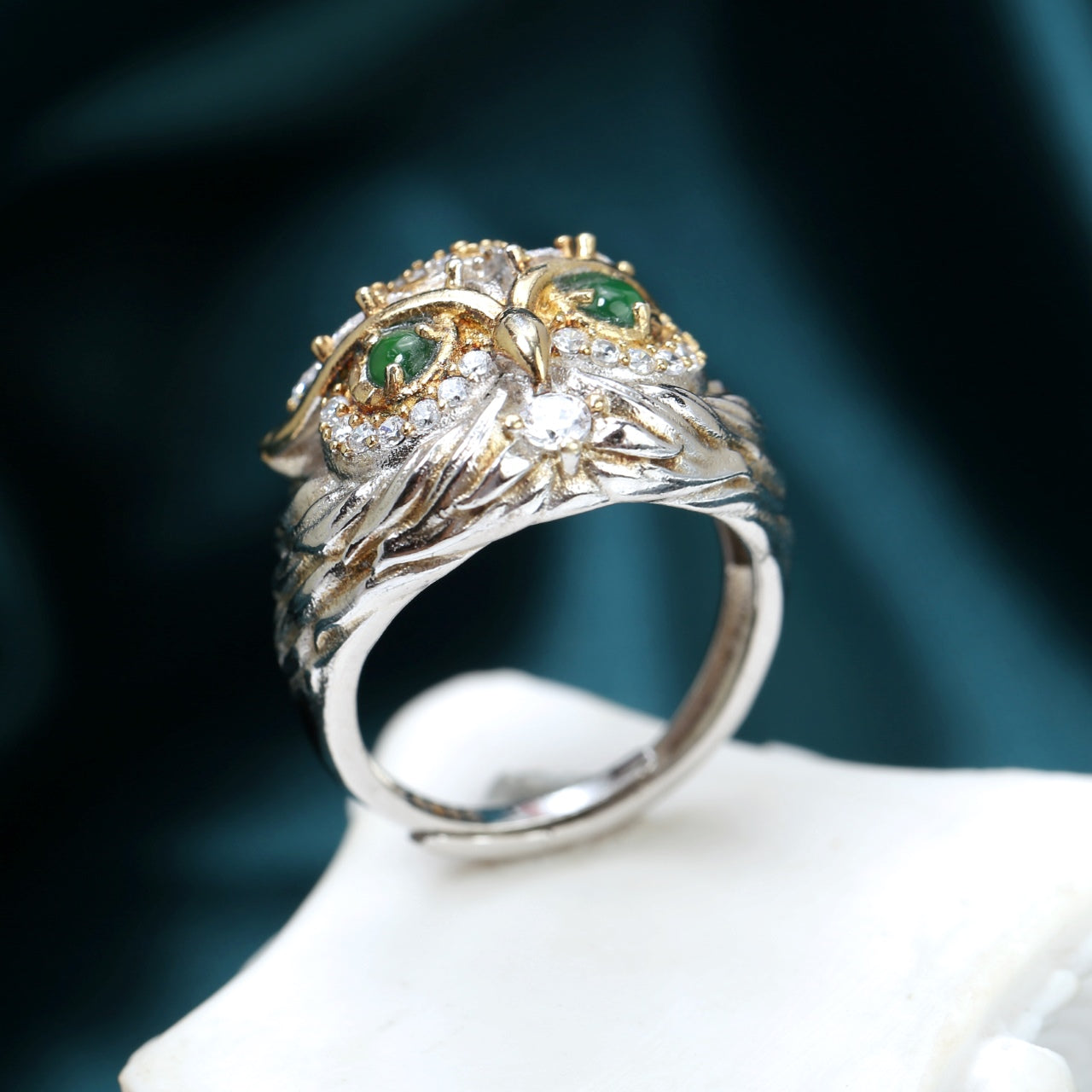 Mystical Owl Ring | Handcrafted Sterling Silver & Gemstone Details
