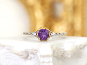Vintage Amethyst Ring with Accent Diamonds - Symbol of Wisdom & Timeless Elegance