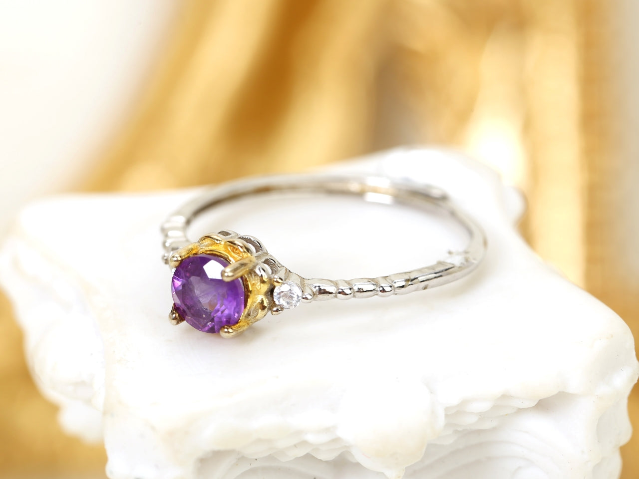 Vintage Amethyst Ring with Accent Diamonds - Symbol of Wisdom & Timeless Elegance