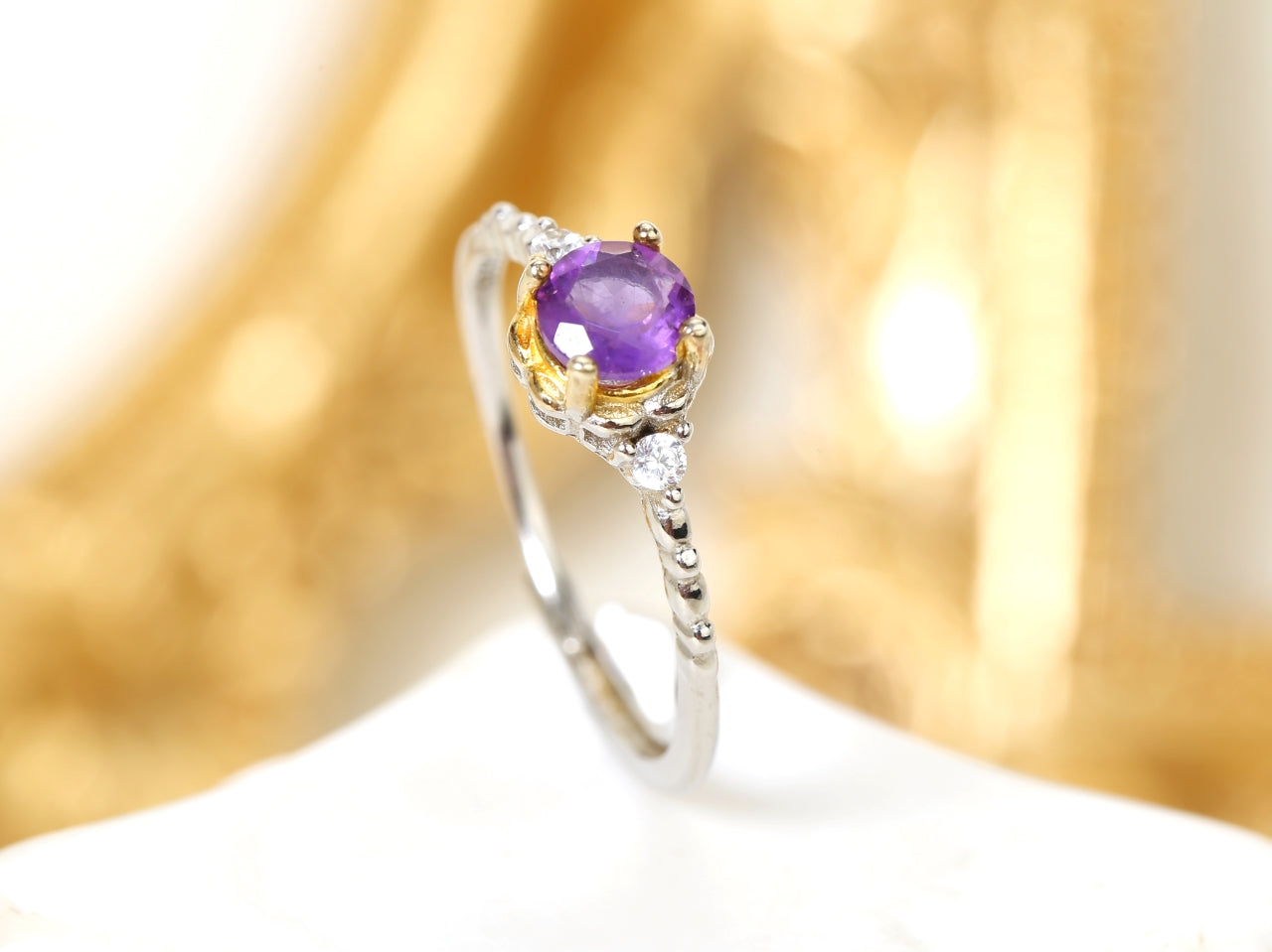 Vintage Amethyst Ring with Accent Diamonds - Symbol of Wisdom & Timeless Elegance