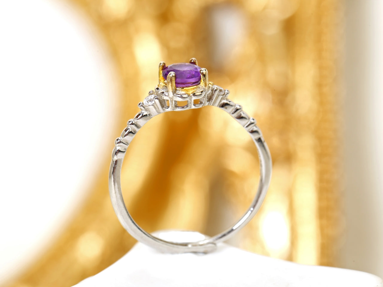 Vintage Amethyst Ring with Accent Diamonds - Symbol of Wisdom & Timeless Elegance
