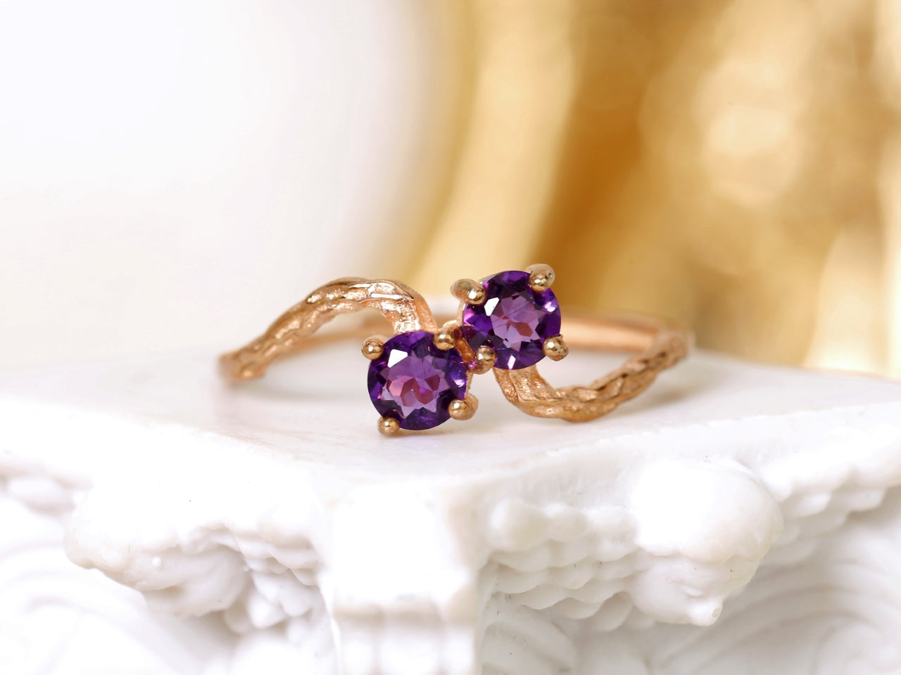 Boho Double Amethyst Ring in Gold - Symbol of Intuition & Bohemian Elegance