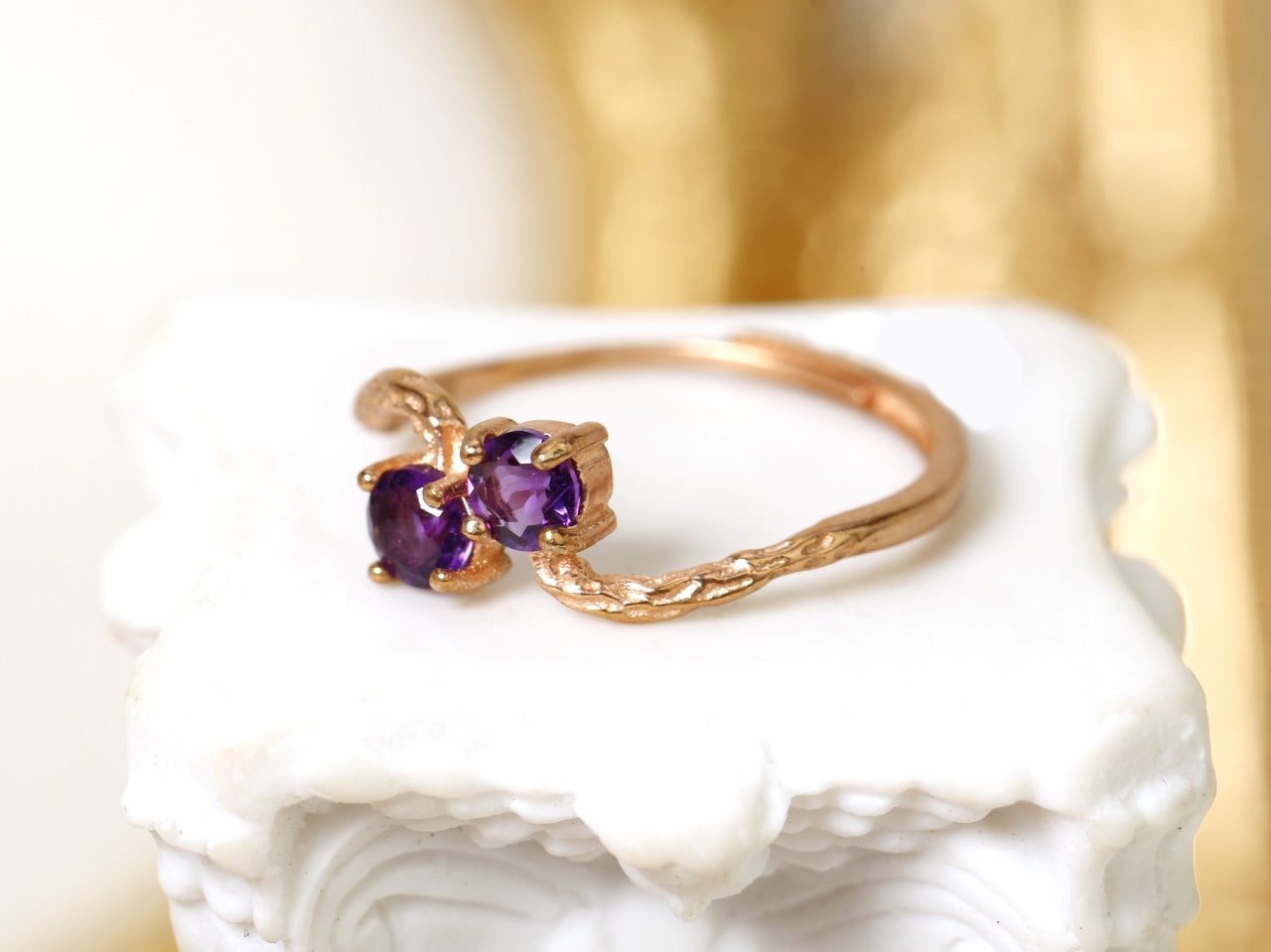 Boho Double Amethyst Ring in Gold - Symbol of Intuition & Bohemian Elegance