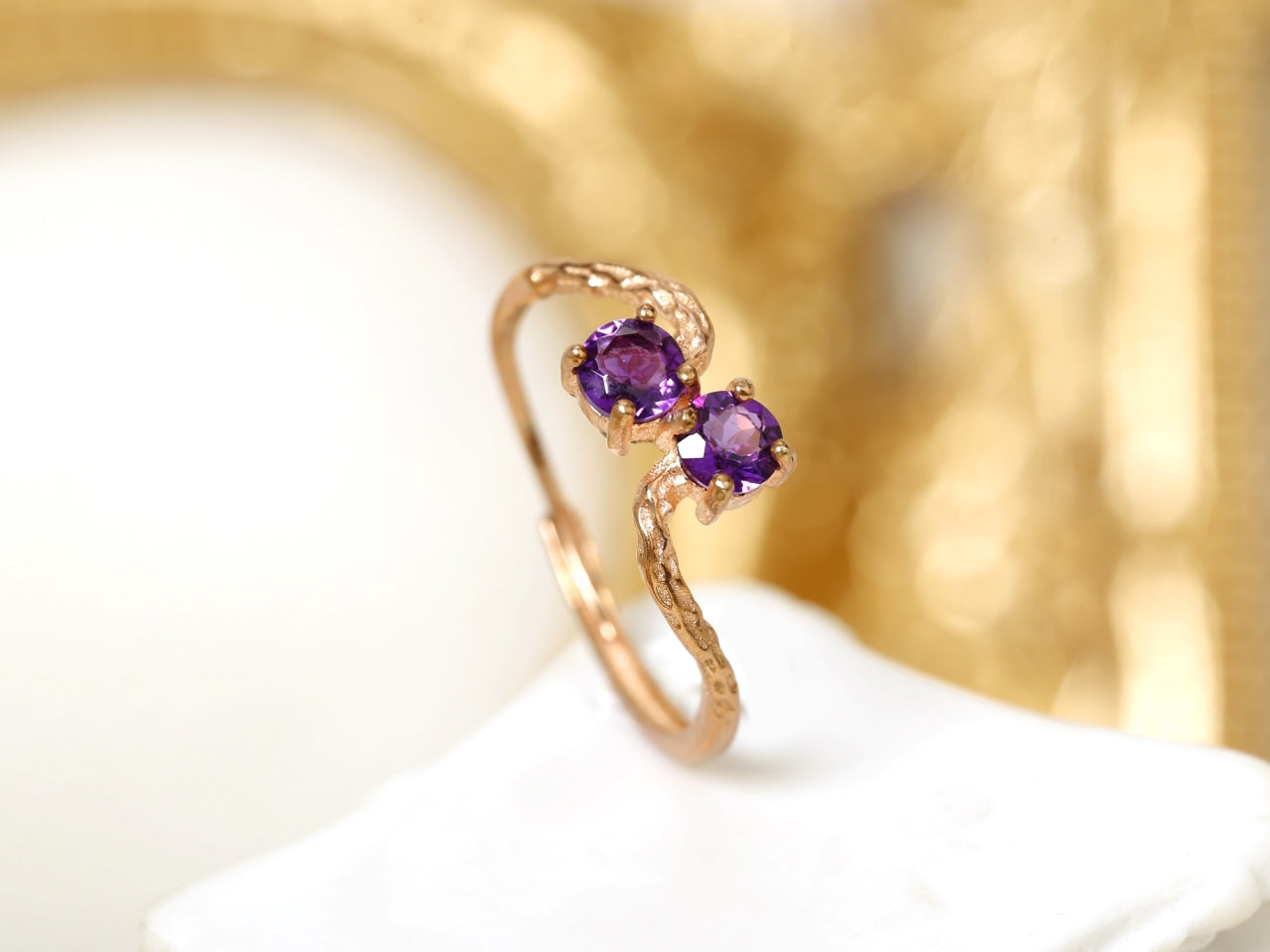 Boho Double Amethyst Ring in Gold - Symbol of Intuition & Bohemian Elegance