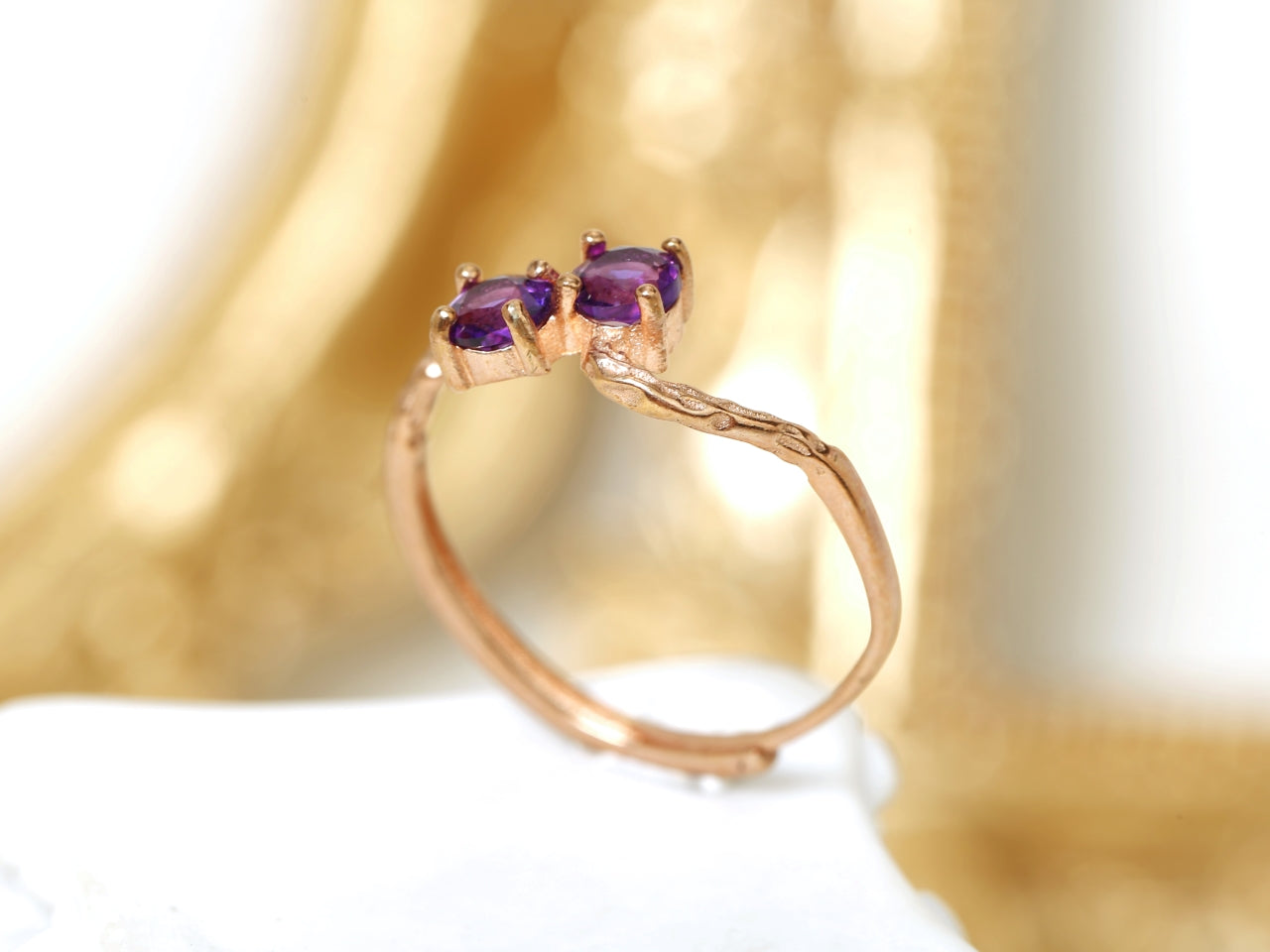 Boho Double Amethyst Ring in Gold - Symbol of Intuition & Bohemian Elegance