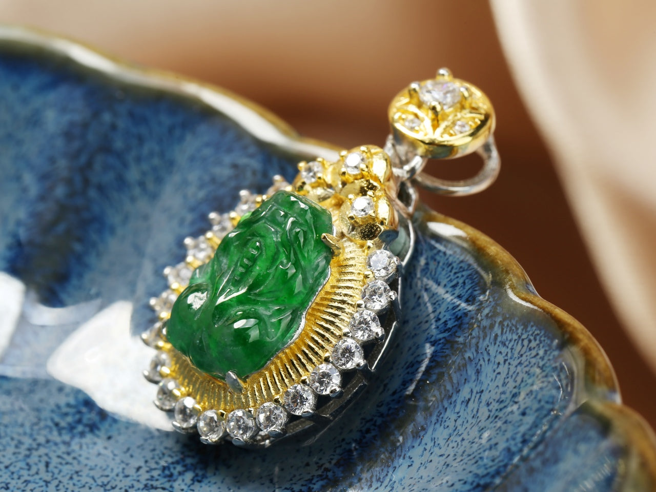 crystal and jadeite pendant