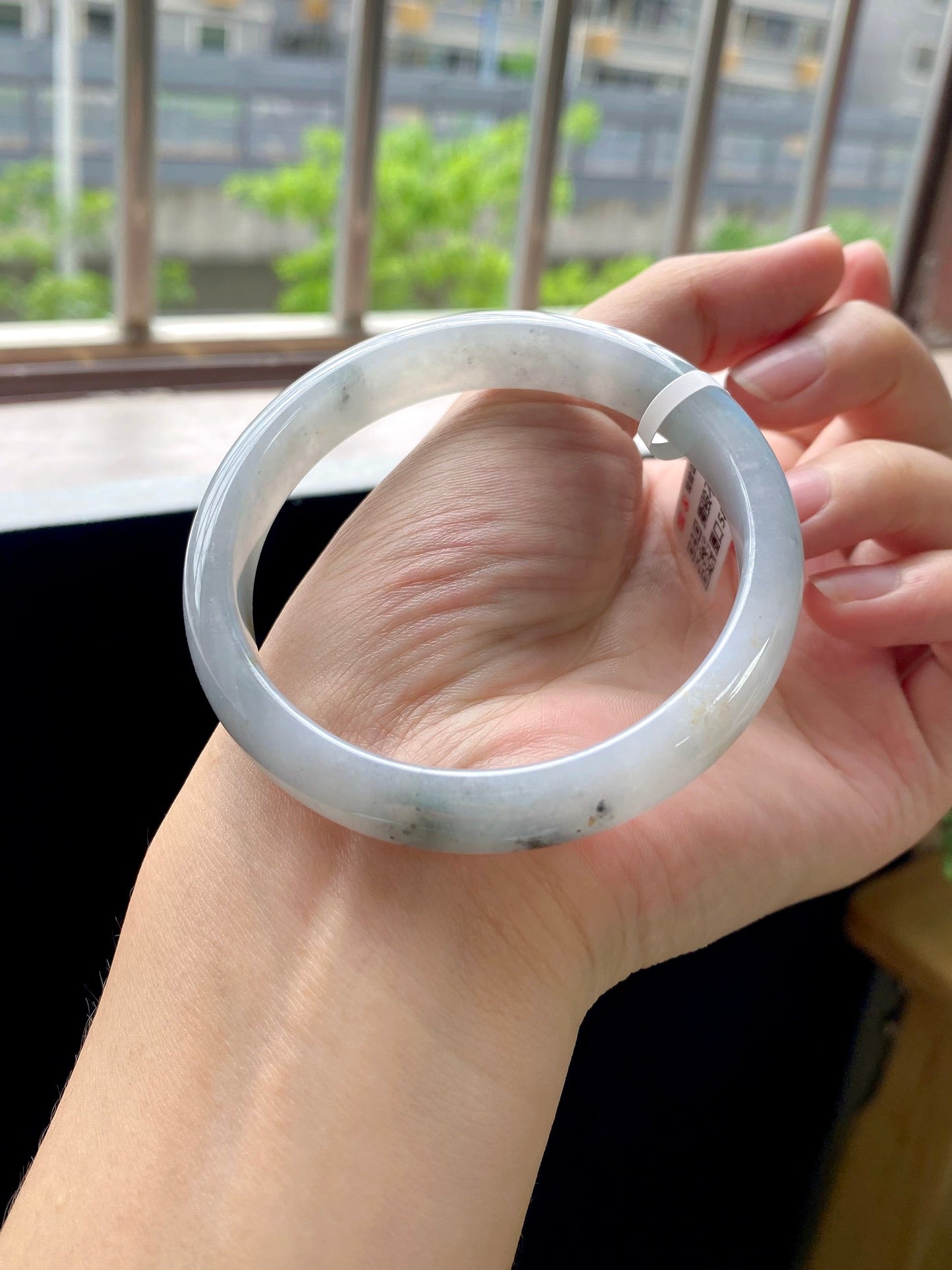 Icy Black Jadeite Round Bangle (Perfect Quality)