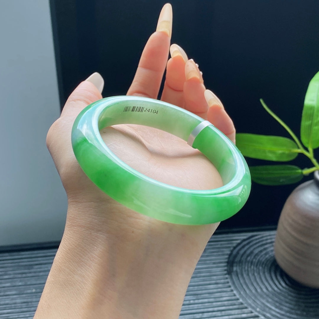 Jadeite Bangle with Floating Vivid Green