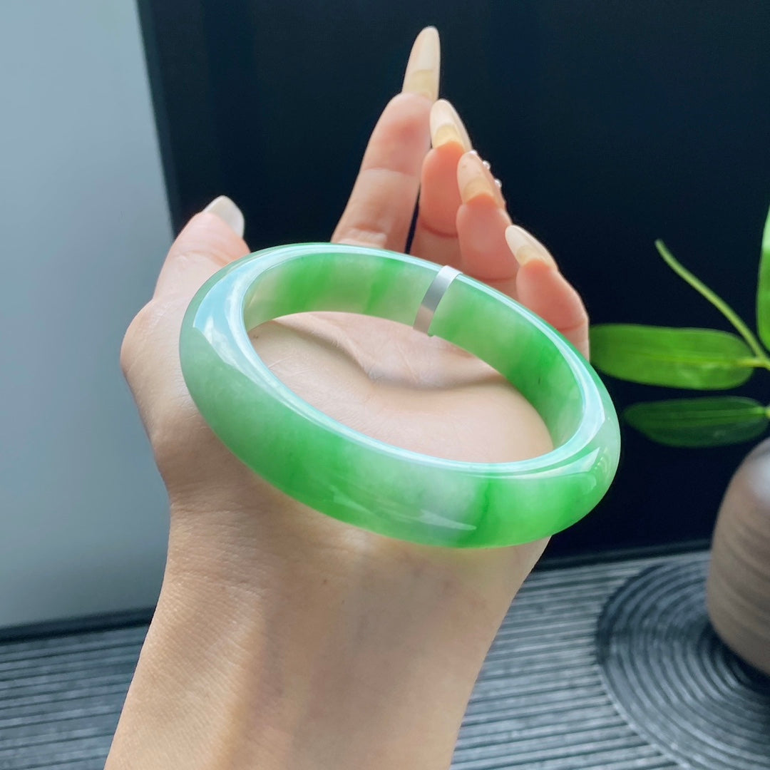 Jadeite Bangle with Floating Vivid Green