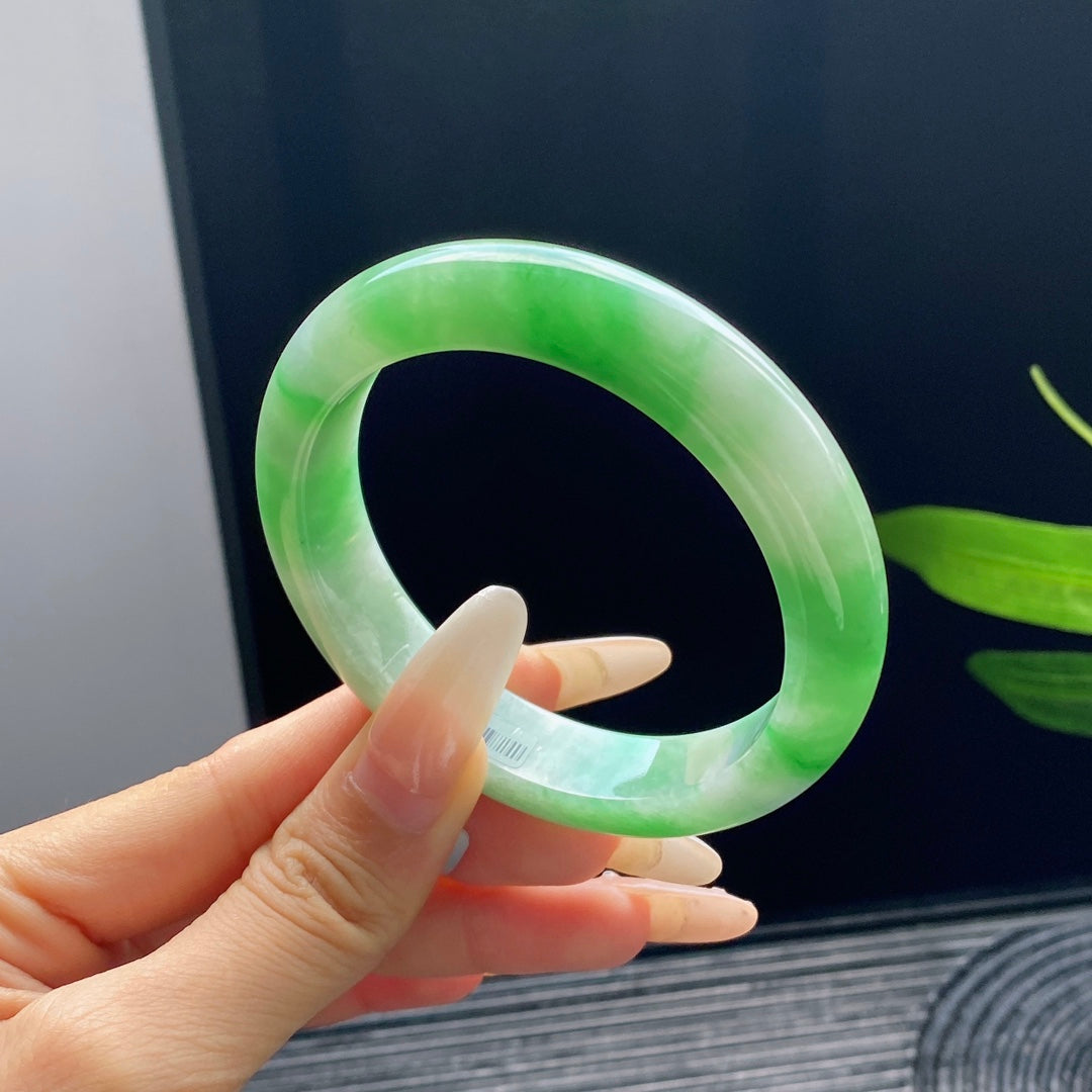Jadeite Bangle with Floating Vivid Green
