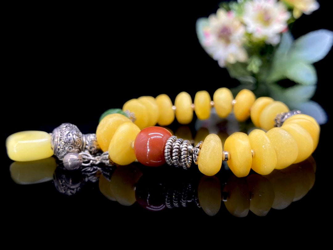 Vintage Amber & Hetian Jade Bracelet | 12mm+ | With Vintage Amber