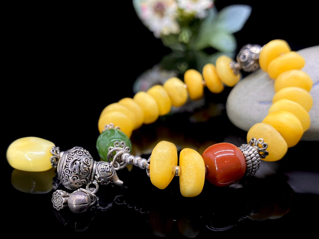 Vintage Amber & Hetian Jade Bracelet | 12mm+ | With Vintage Amber