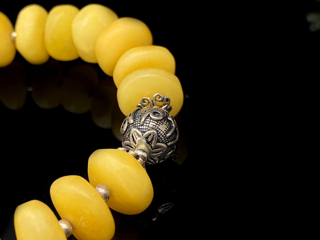 Vintage Amber & Hetian Jade Bracelet | 12mm+ | With Vintage Amber