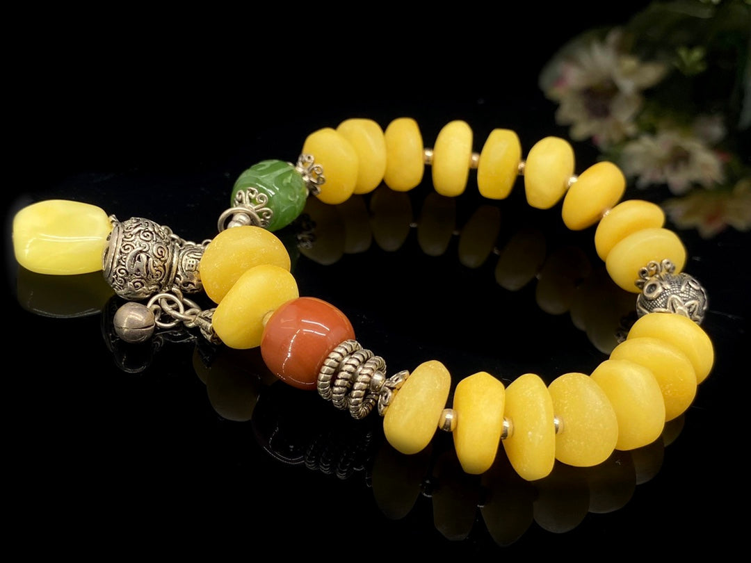 Vintage Amber & Hetian Jade Bracelet | 12mm+ | With Vintage Amber