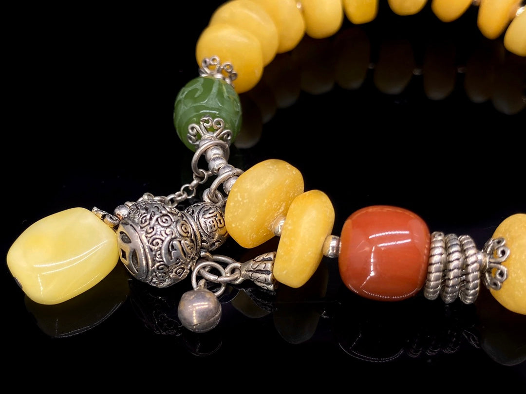 Vintage Amber & Hetian Jade Bracelet | 12mm+ | With Vintage Amber