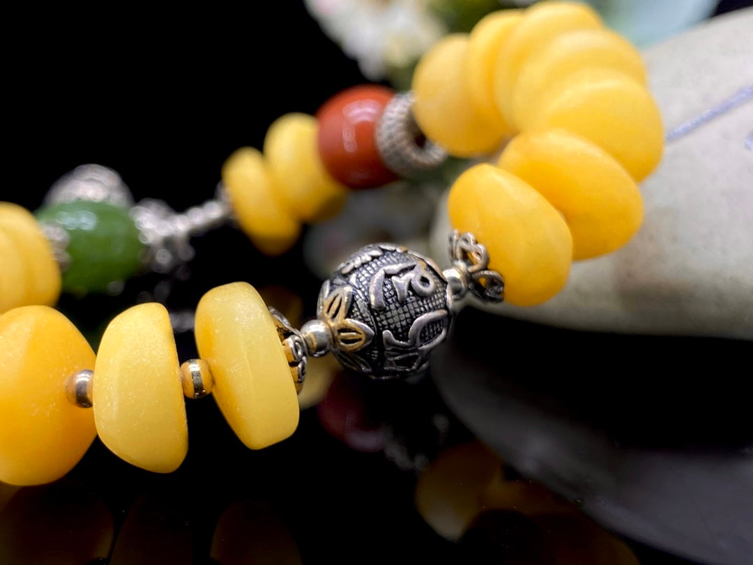 Vintage Amber & Hetian Jade Bracelet | 12mm+ | With Vintage Amber
