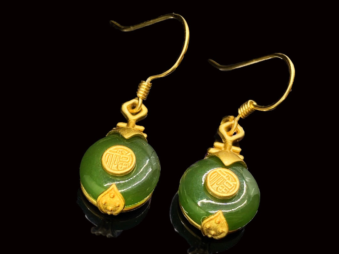 Sterling Silver &Hetian Jade Pipa Earrings