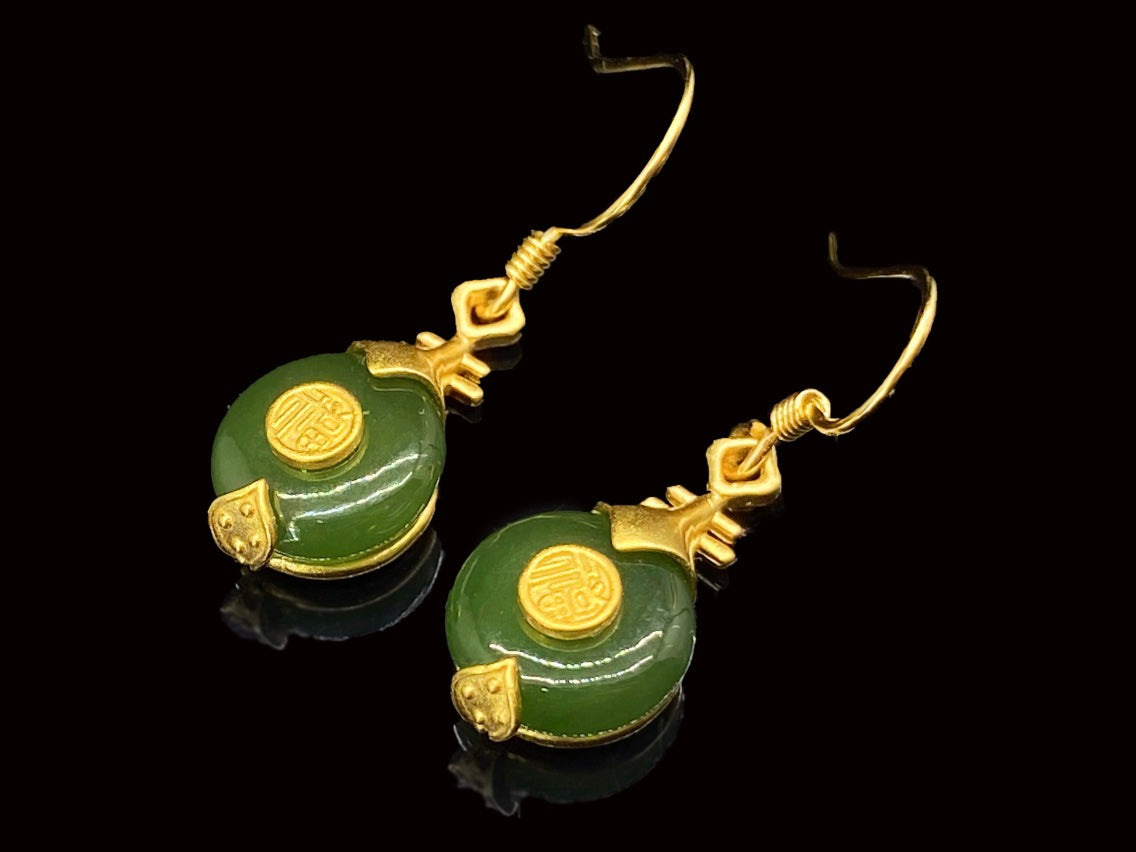Sterling Silver &Hetian Jade Pipa Earrings