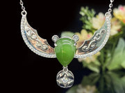Sterling Silver & Hetian Jade Bat Pendant