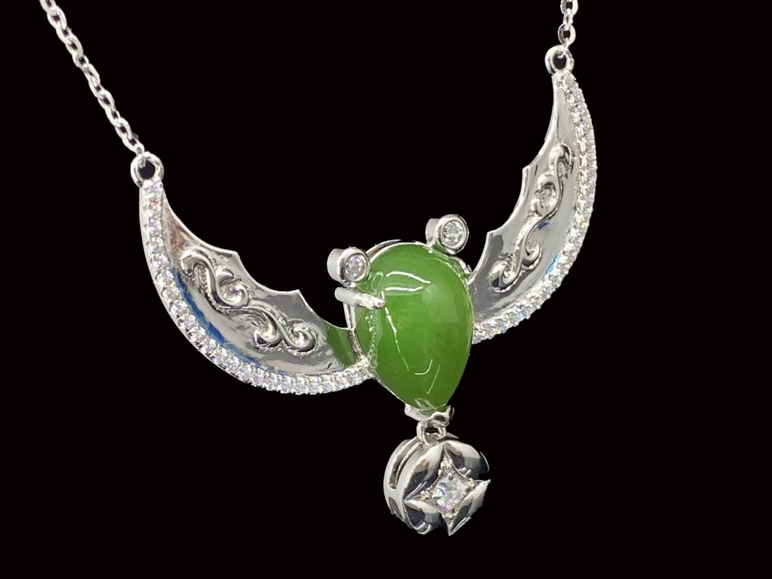 Sterling Silver & Hetian Jade Bat Pendant