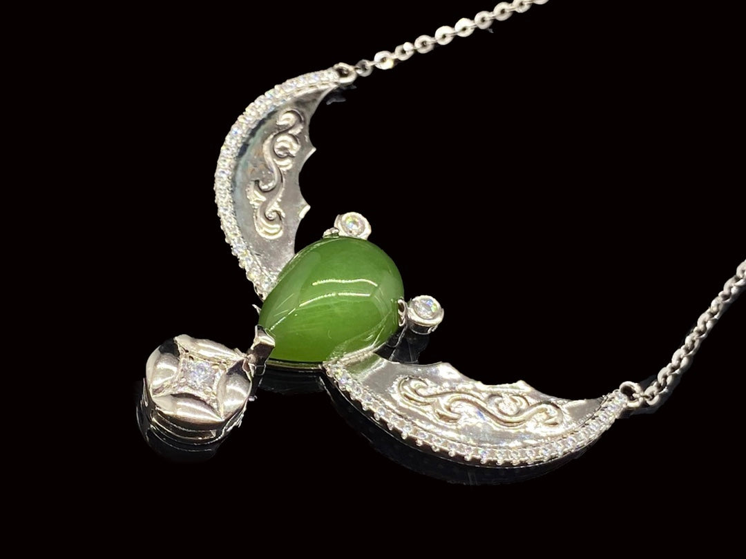 Sterling Silver & Hetian Jade Bat Pendant