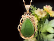 Sterling Silver & Hetian Jade Spinach Green Pendant