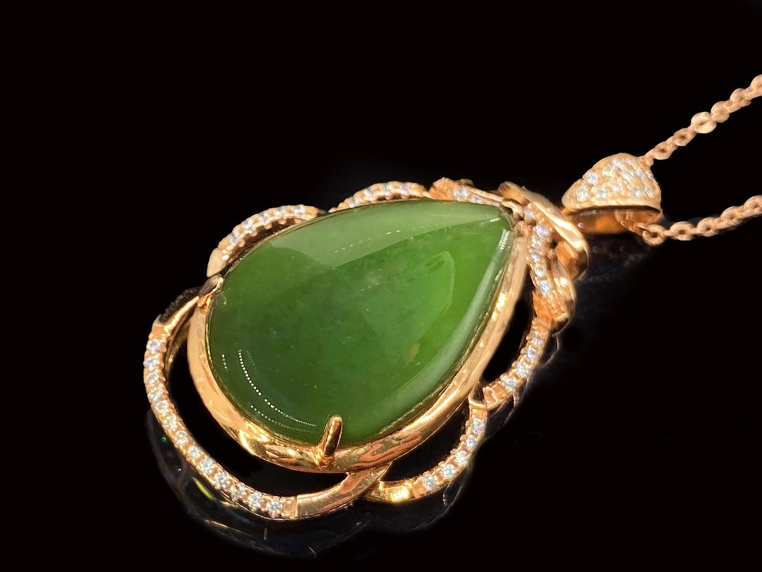 Sterling Silver & Hetian Jade Spinach Green Pendant