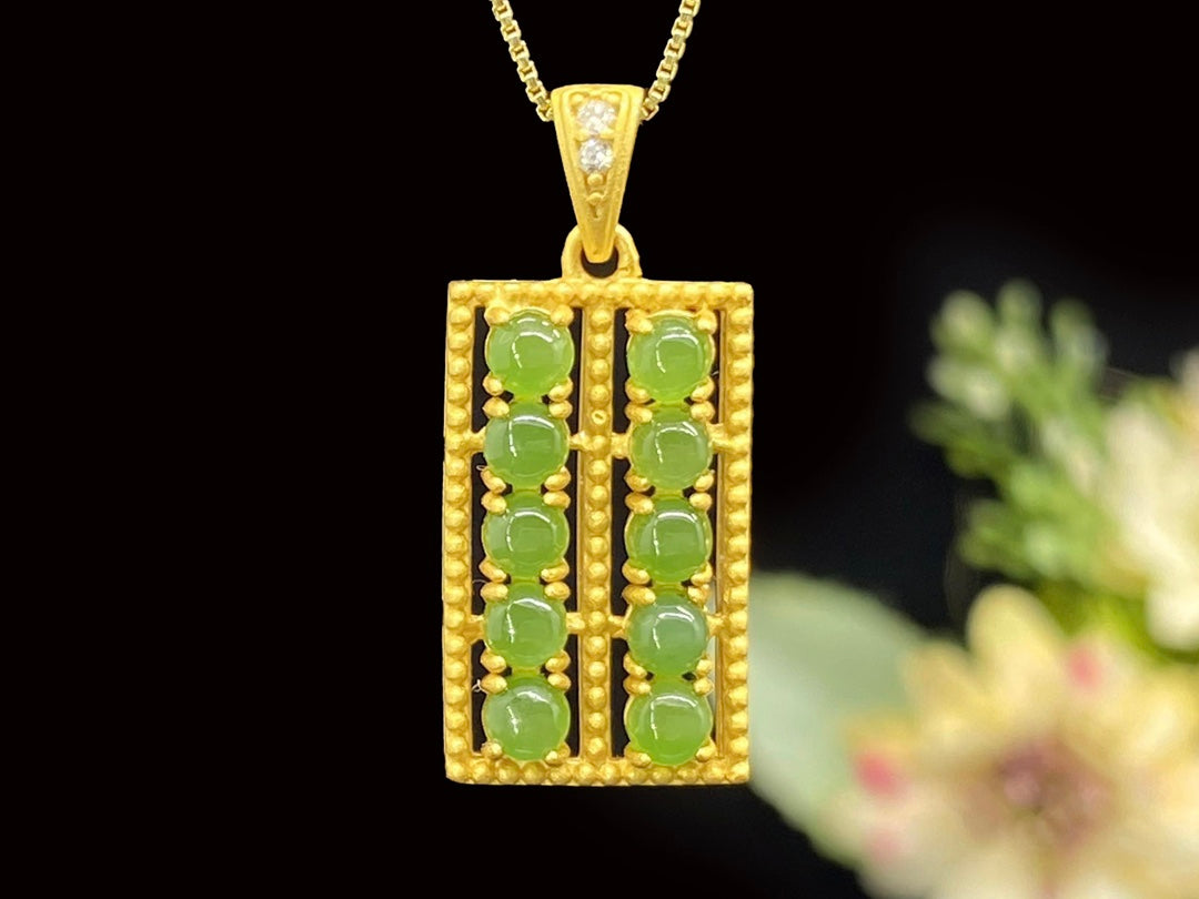 Sterling Silver & Hetian Jade Abacus Pendant