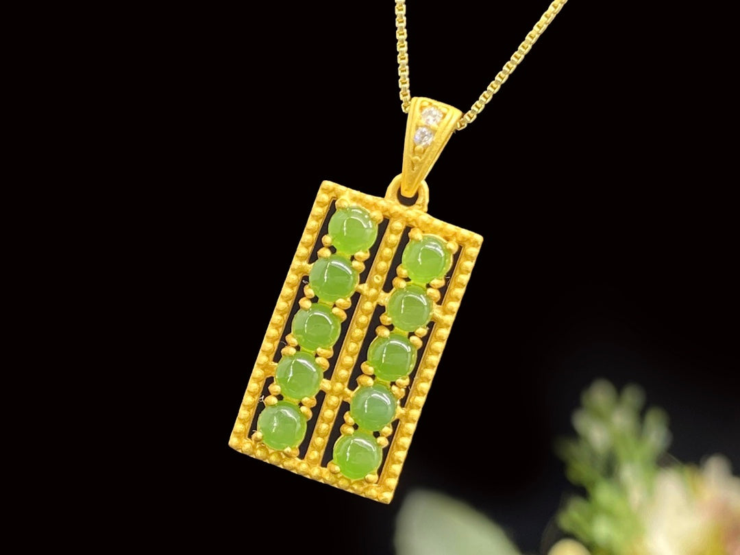 Sterling Silver & Hetian Jade Abacus Pendant