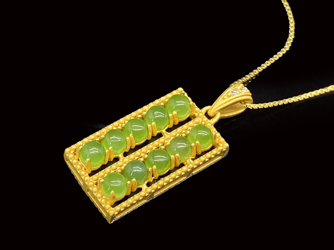 Sterling Silver & Hetian Jade Abacus Pendant