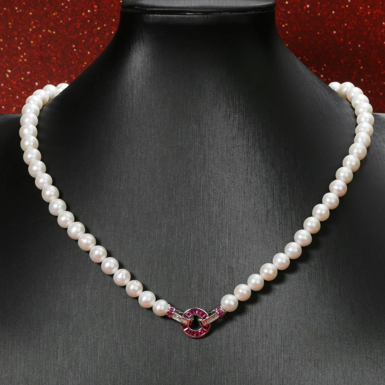 Ruby Hoop-Style Freshwater Pearl Necklace