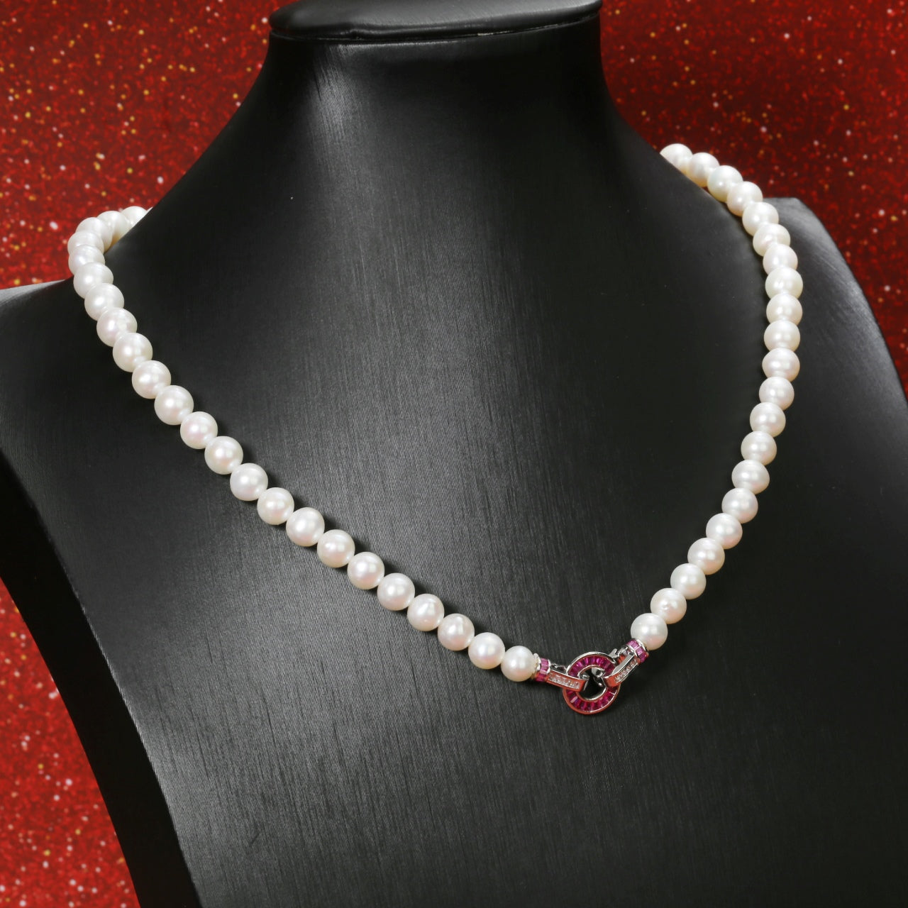 Ruby Hoop-Style Freshwater Pearl Necklace
