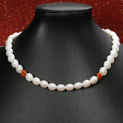 Sterling Silver Pearl South Red Agate 3 Necklace